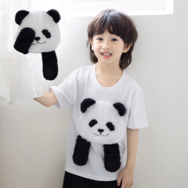 可爱动物衣服熊猫t恤儿童夏装，小熊亲子装男宝宝短袖上衣男童女童