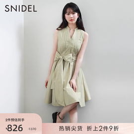 SNIDEL春夏款优雅甜美无袖V领蝴蝶结系带短款A字连衣裙SWFO232064