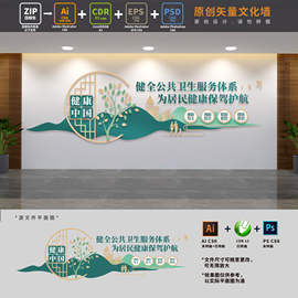健全公共卫生服务体系健康中国建设医院医疗文化墙AI+CDR+PSD素材