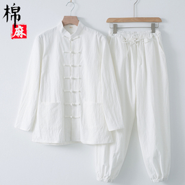 中国风棉麻居士服禅服茶服套装中式复古男装佛系古风打坐唐装汉服