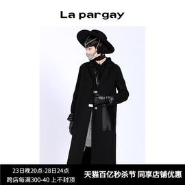 lapargay纳帕佳2023秋冬女装黑色上衣外套，休闲长款双面尼大衣