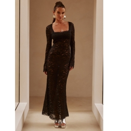 澳洲设计师品牌RUNAWAY2023秋 蕾丝长袖透视连衣裙礼服