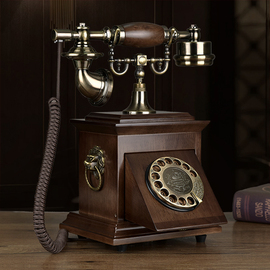 复古电话机欧式仿古家用新中式座机，老式转盘实木客厅无线插卡电话