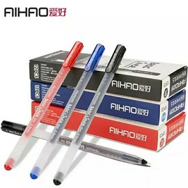 爱好8761大容量0.5一次性中性笔 全针管红蓝黑色碳素直液水笔