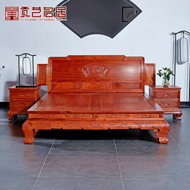 红木家具高低床实木床，缅甸花梨木双人床明清中式仿古床榻卧室床铺