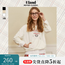 Eland衣恋宽松休闲抽绳连帽印花减龄卫衣女舒适上衣春季款