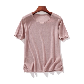 2022年夏季大码宽松女士短袖体恤，纯色苎麻圆领，针织衫简约薄款上衣