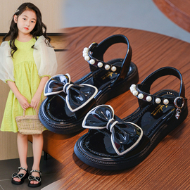 女童凉鞋夏季2023时尚韩版露趾，中大童小女孩，蝴蝶结儿童沙滩鞋