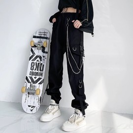 hiphop工装裤女2024年春夏季束脚黑色炸街链条嘻哈潮学生街舞裤子