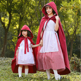 万圣节服装小红帽cos服装成人，女角色扮演亲子，格子公主裙披肩斗篷