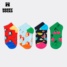 happysocks春秋款童袜，多巴胺运动波点小花，爱心草莓棉袜短袜2双装