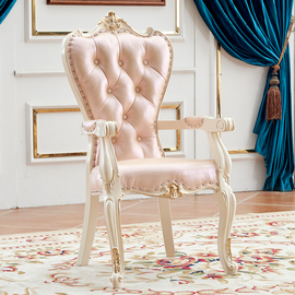 欧式实木椅子公主书桌椅，真皮美式简约家用靠背舒适餐椅扶手椅