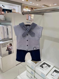 韩国中小童装 21夏男童宝宝条纹海军领短袖T恤 短裤洋气套装