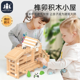 儿童拼插搭盖小房屋子益智木制玩具，榫卯积木立体手工diy建筑模型