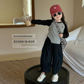 女童秋装套装韩版女宝洋气时髦小众设计感长袖t恤休闲九分裤
