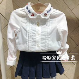 女童白色长袖衬衫，韩版翻领小女孩学院风，衬衣小熊童装