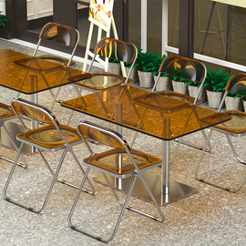 长方形钢化玻璃快餐店吃饭桌椅组合网红奶茶甜品蛋糕店咖啡厅餐饮