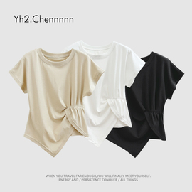 YH2.Chennnnn小宸家 暗藏小心思的设计感不规则收腰宽松短袖T恤女