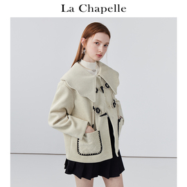 拉夏贝尔/La Chapelle娃娃领小花牛角扣甜美呢子大衣女短款外套冬