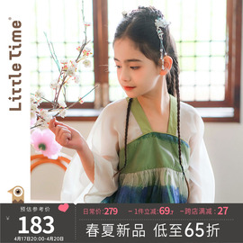 littletime女童绿色中国风山水汉服春夏中袖连衣裙宝宝女孩连衣裙