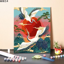 数字油画diy手工填充中式两只仙鹤客厅装饰画手绘画画涂色油彩画