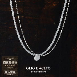 OLIO E ACETO 纯银白水晶贝壳双层项链 原创设计质感手工锁骨链