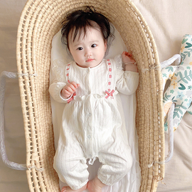 idea婴童装2023春女宝宝长袖薄棉哈衣新生，婴儿公主蕾丝爬爬服