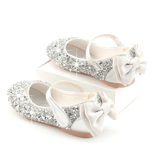 女童皮鞋 时尚 2020新款 新款 小公主银色表演鞋 洋气网红水晶儿童宝宝