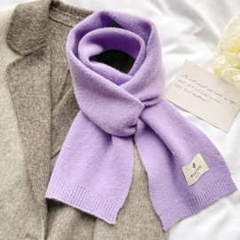 针织毛线围巾女生淡紫色，秋冬季可爱少女，儿童生日礼物短小围脖护颈