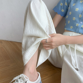 白色冰丝阔腿裤女夏季薄款高腰垂感宽松直筒裤，休闲小个子雪纺裤子