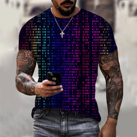 欧美跨境款男式3dt恤个性，彩色光束图案，数码印花夏季短袖