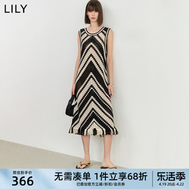 lily2024夏女装(夏女装)设计感镂空时尚，浪漫流苏撞色叠穿针织连衣裙女