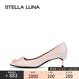 STELLA LUNA女鞋春季露娜牛皮单鞋浅口方头中跟小猫跟通勤小皮鞋