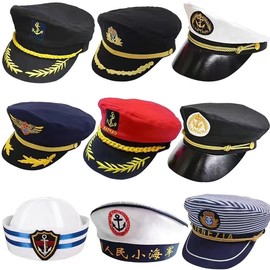 海军帽全棉男女成人表演演出制服，白色平顶帽儿童空军帽水手船长帽