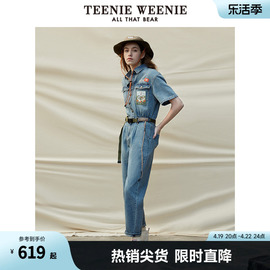 TeenieWeenie小熊夏季短袖帅气工装风阔腿牛仔连体裤