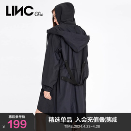 LINCCHIC金羽杰风衣时尚连帽中长款直筒宽松风衣外套女春秋910112