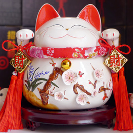 正版招财猫摆件大号日本陶瓷存钱储蓄罐开业创意，发财猫