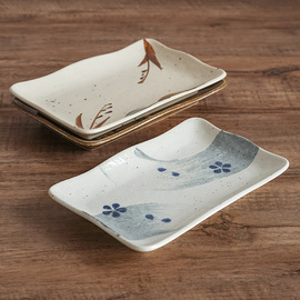 日本进口四季长方烤盘复古长盘个性家用日式长方形陶瓷寿司盘子