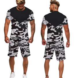 数码迷彩T恤短裤运动套装Digital camouflage T-shirt shorts set