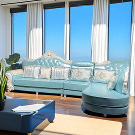 欧式沙发科技布艺沙发组合客厅大户型皮配布沙发家具欧皮布沙发