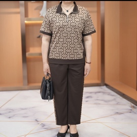 时尚减龄妈妈夏装上衣中年女士运动服套装洋气翻领休闲卫衣两件套