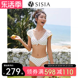 sisia2023泳衣女夏性感(夏性感)聚拢复古波点高颜值深v分体比基尼泳衣