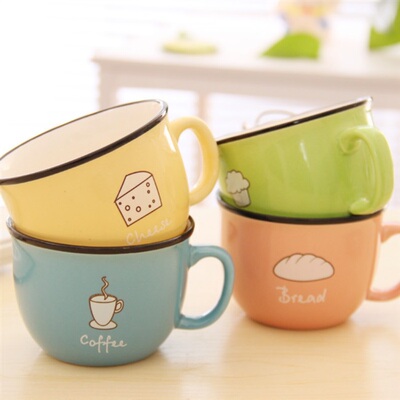 milk tea glass ceramic coffee mug cup cute cartoon spoon 杯