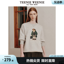 TeenieWeenie小熊冬季圆领套头加绒加厚保暖卫衣落肩宽松上衣短款