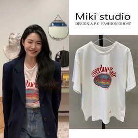 Miki studio定制overdflair美式复古内搭吸睛单穿时髦的字母T恤