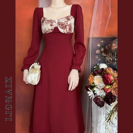 敬酒服2023新娘结婚便装，回门礼服平时可穿红色订婚连衣裙秋冬