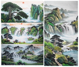 纯手绘四尺中式国画山水，鸿运当头办公装饰画风水，字画聚宝盆靠山图