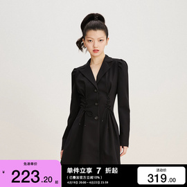 绫致only2023秋冬季时尚交叉绑带收腰短款西装连衣裙女