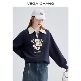 VEGA CHANG卫衣女小个子2024年春季polo领印花外套卫衣ins潮