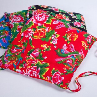 东北大花布坐垫套--红绿蓝黑四色